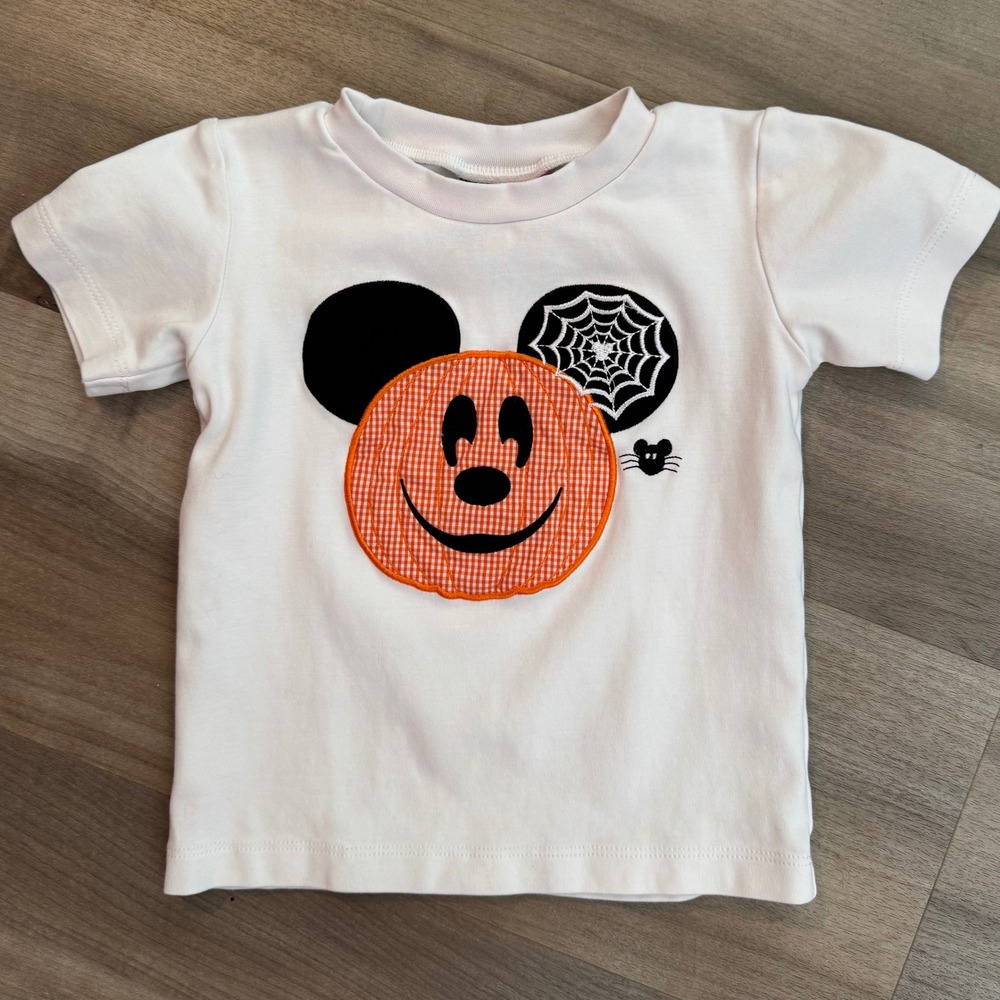 Banana Split Mickey Mouse Pumpkin Halloween Gingham Fall Cute T-Shirt 18M White